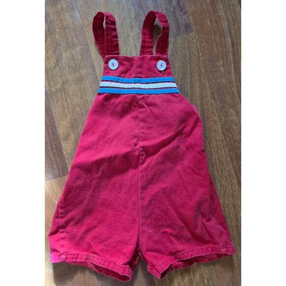 Vtg 80s Red White Blue Overalls Size 3T - Picture 1 of 4